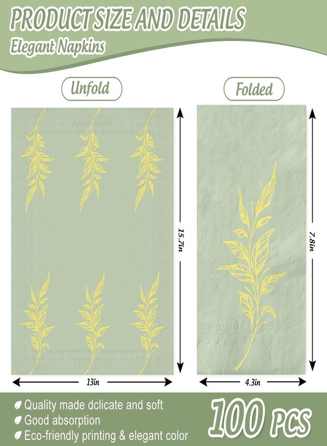 JarThenaAMCS 100Pcs Sage Green Guest Napkin Greenery Paper Disposable Dinner Hand Towel Napkin for Home Kitchen Bathroom Holiday Party Supplies - Image 2